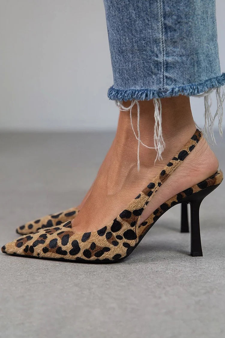 Women's Leopard Print Slingback Pointed Heels