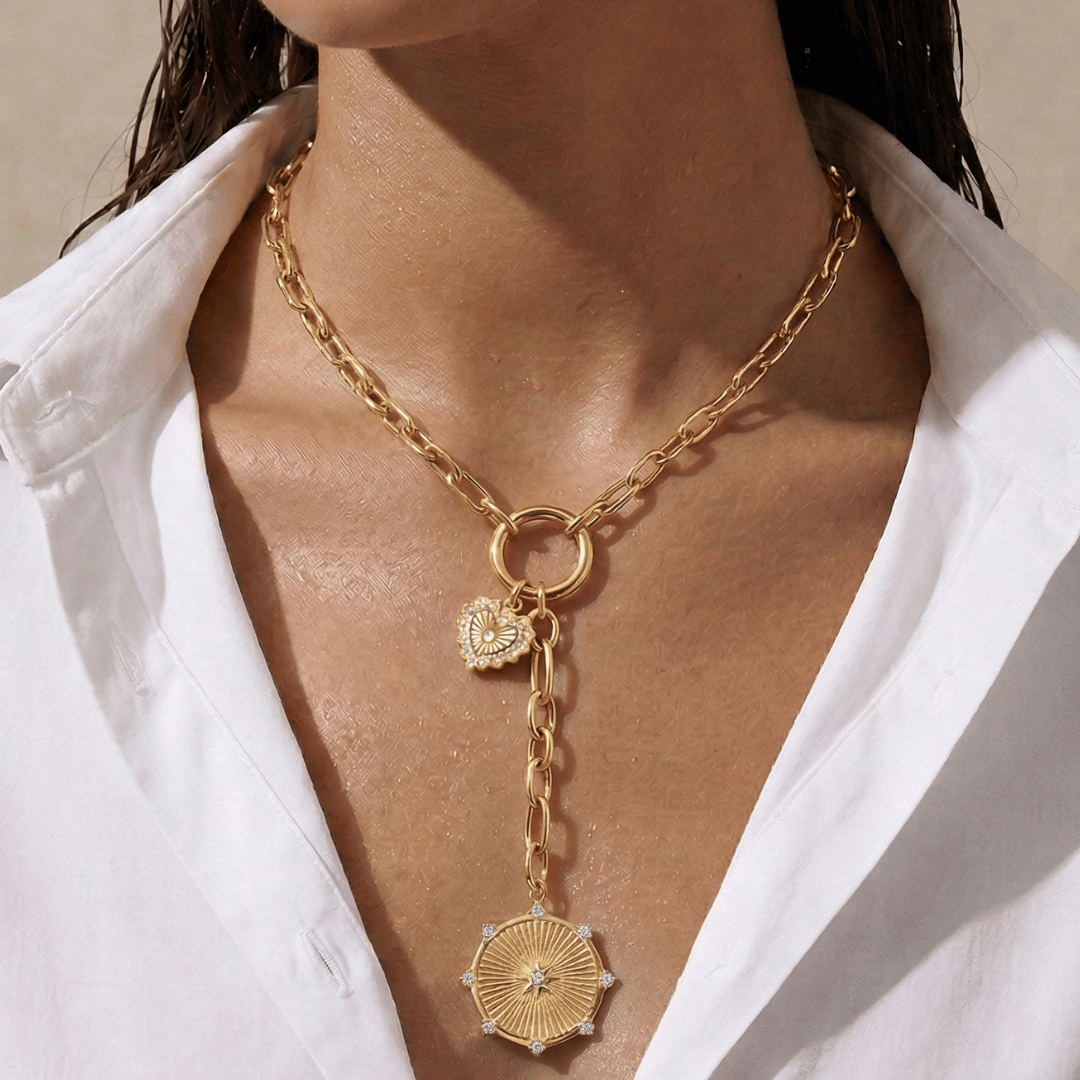 Women's Chain Necklace with Diamond Charm Pendant