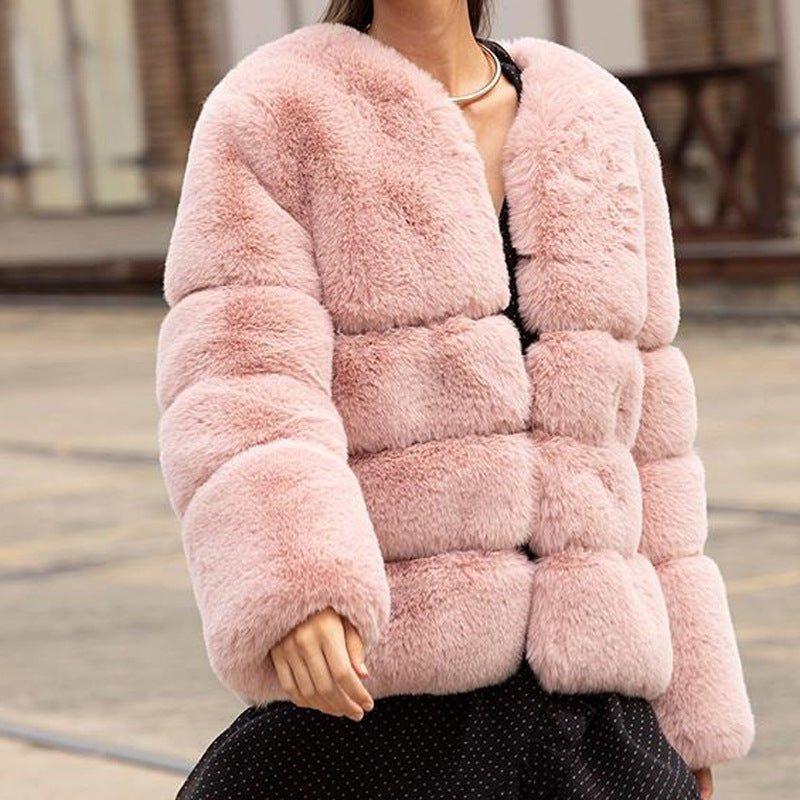 Women's Faux Fur Puffer Jacket with Ribbed Cuffs