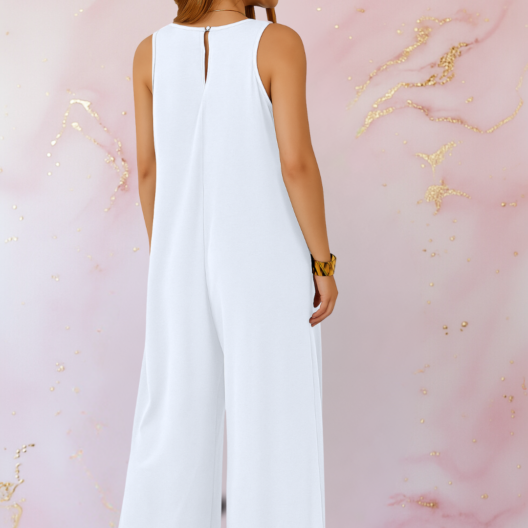 Women's Wide Leg Jumpsuit V-Neck Sleeveless Relaxed Fit with Pockets