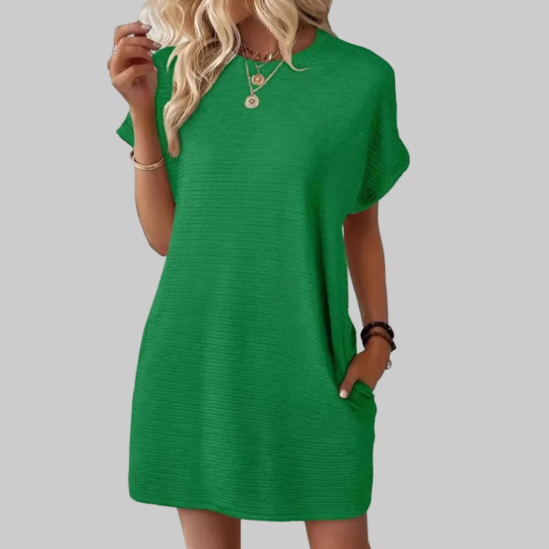 Women's T-Shirt Mini Dress Crew Neck Short Sleeve Textured Shift
