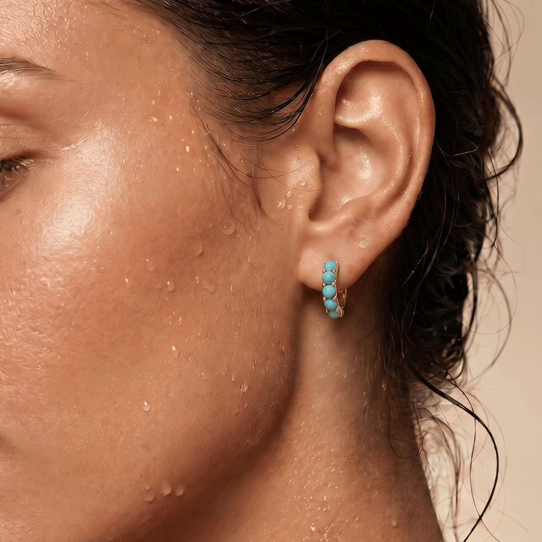 Women's Turquoise Hoop Earrings, 10mm