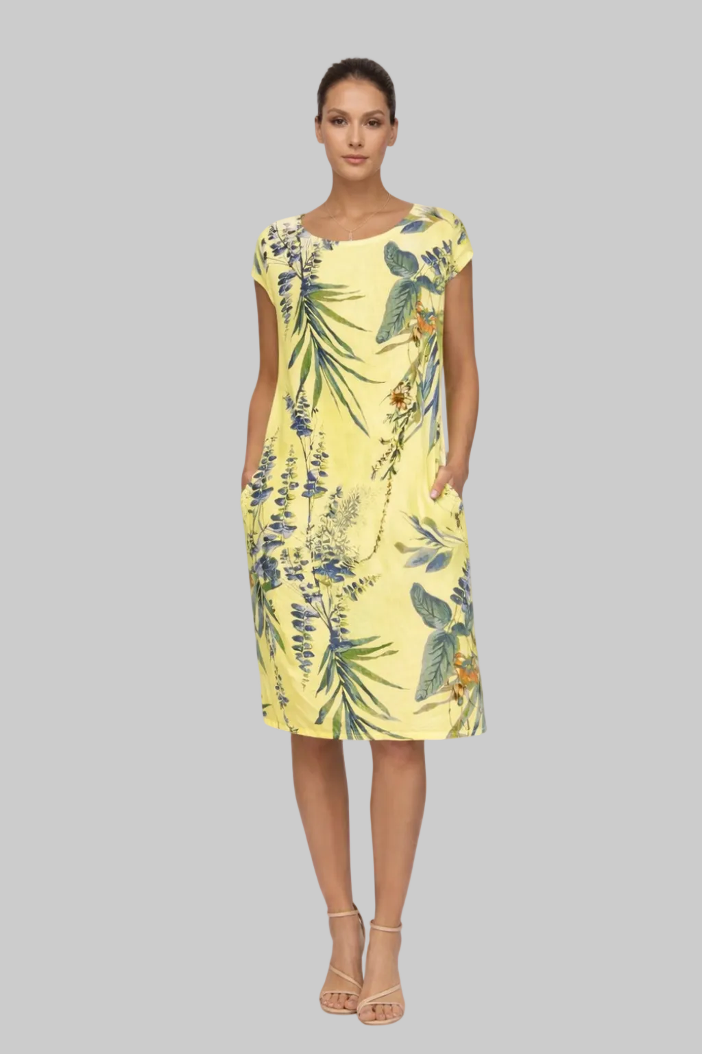 Women’s Shift Dress with Botanical Print and Hidden Side Pockets