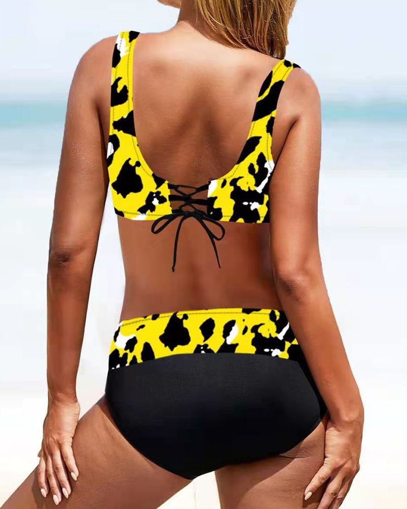 Women's Bikini Set with High-Waisted Polka Dot Bottoms