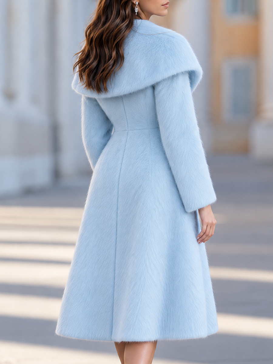 Oversized Collar & Jeweled Button Front Midi Overcoat