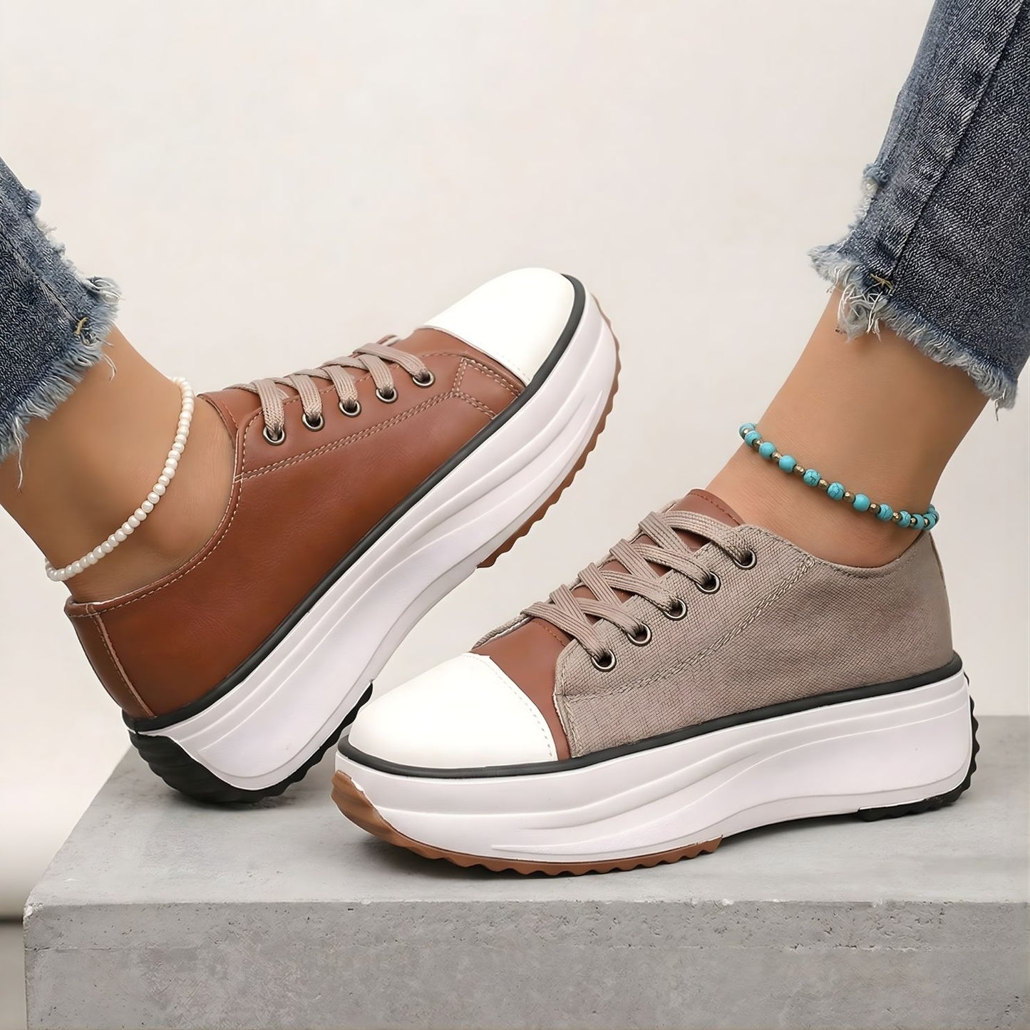 Women's Platform Lug Sole Sneakers Lightweight Lace Up Comfort Trainers