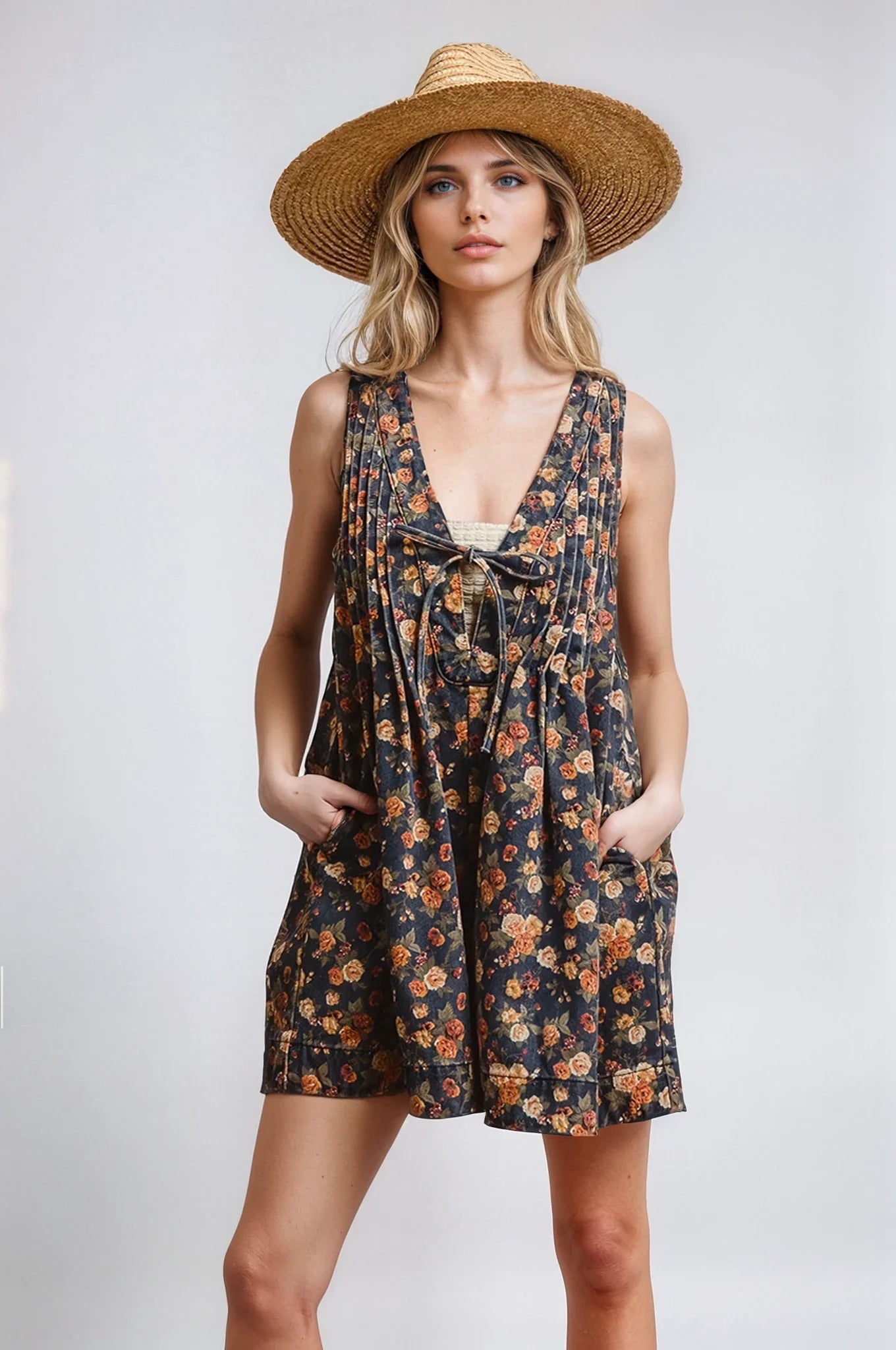 Women Vintage Bloom Denim Romper