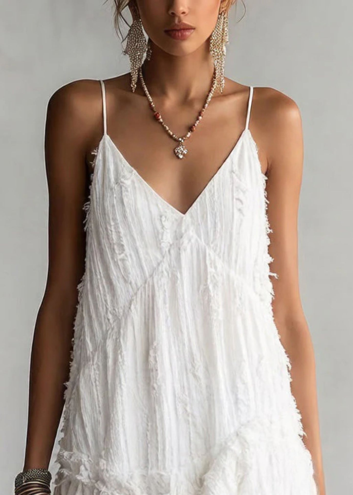 Women's Spaghetti Strap Tank Top with Asymmetrical Ruffled Hem and Cotton Fabric