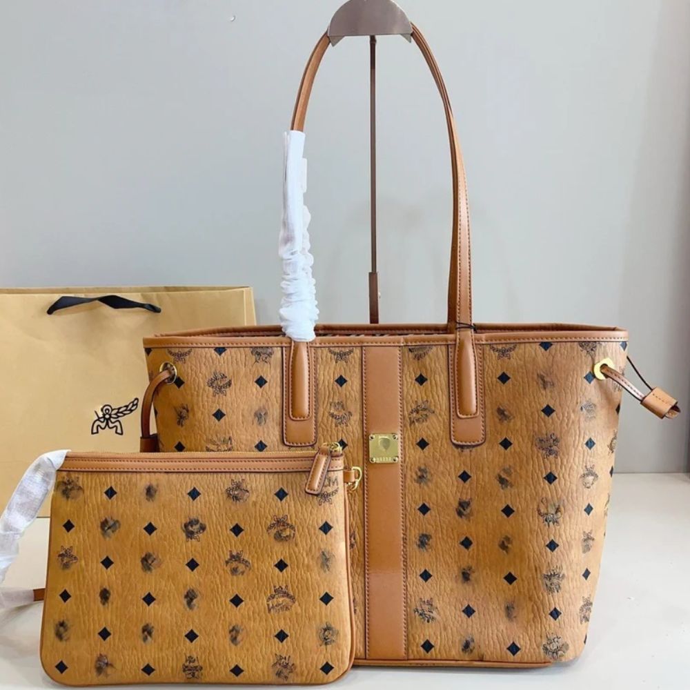 Women’s Tote Bag with Monogram Print and Detachable Pouch