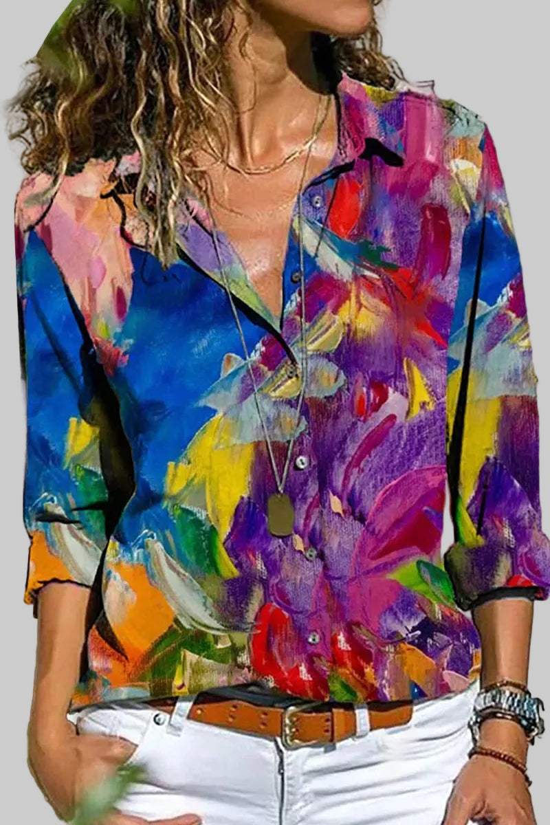 Women’s Button Down Shirt with Vertical Stripes and Long Sleeves