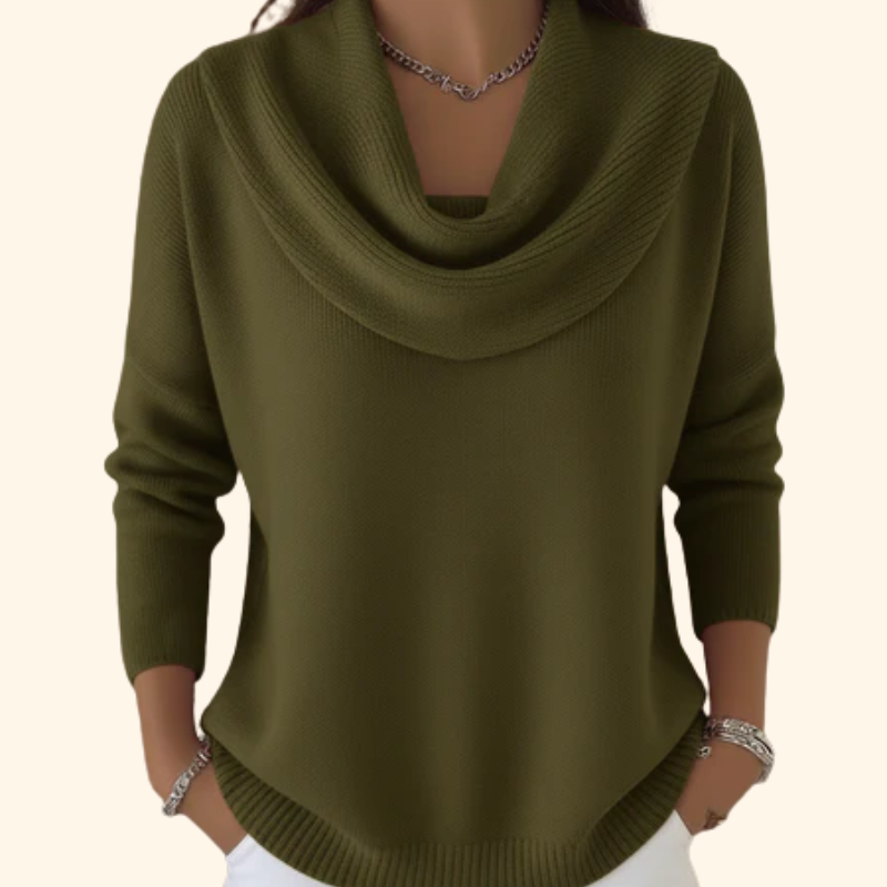 Women's Draped Cowl Neck Long Sleeve Sweater