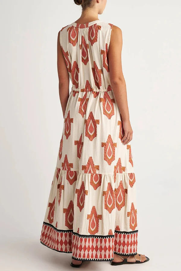 Women’s Maxi Dress with Shoulder Tie Straps and Tiered A-Line Silhouette