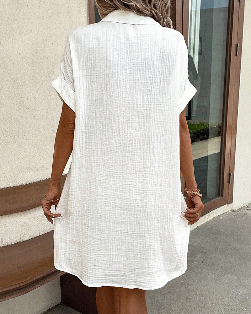 Women’s Shirt Dress with Button-Down Front and Functional Patch Pockets