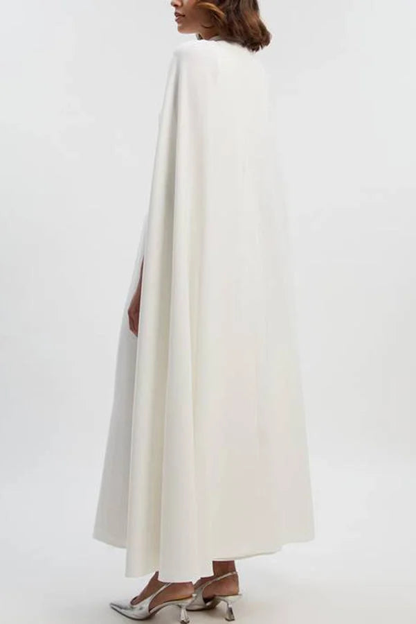 Women’s Tailored Cape Maxi Dress with Elegant High Neck and Column Silhouette