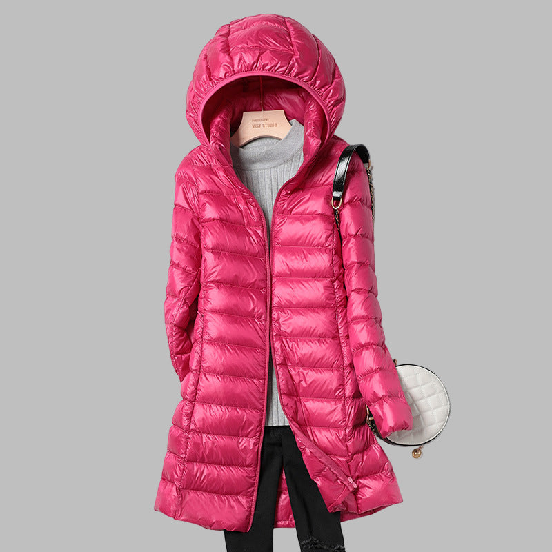 Women's Quilted Down Jacket with Detachable Hood