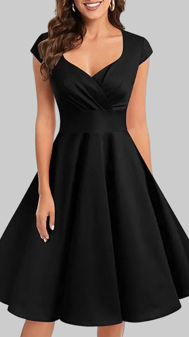Women’s Midi Dress Sweetheart Neck Crossover Pleated Swing Skirt Gown