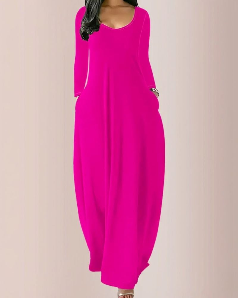 Women’s Long Sleeve Maxi Dress with Hidden Side Pockets