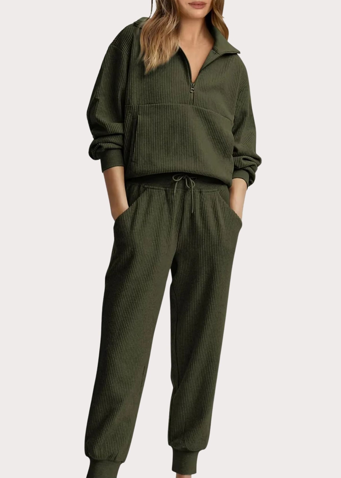 Ceylan Women’s Ribbed Half Zip Sweatshirt and Joggers Set