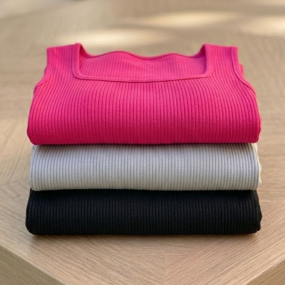 Women’s Bodysuit Pack of 3 with Square Neck and Ribbed Seamless Fit