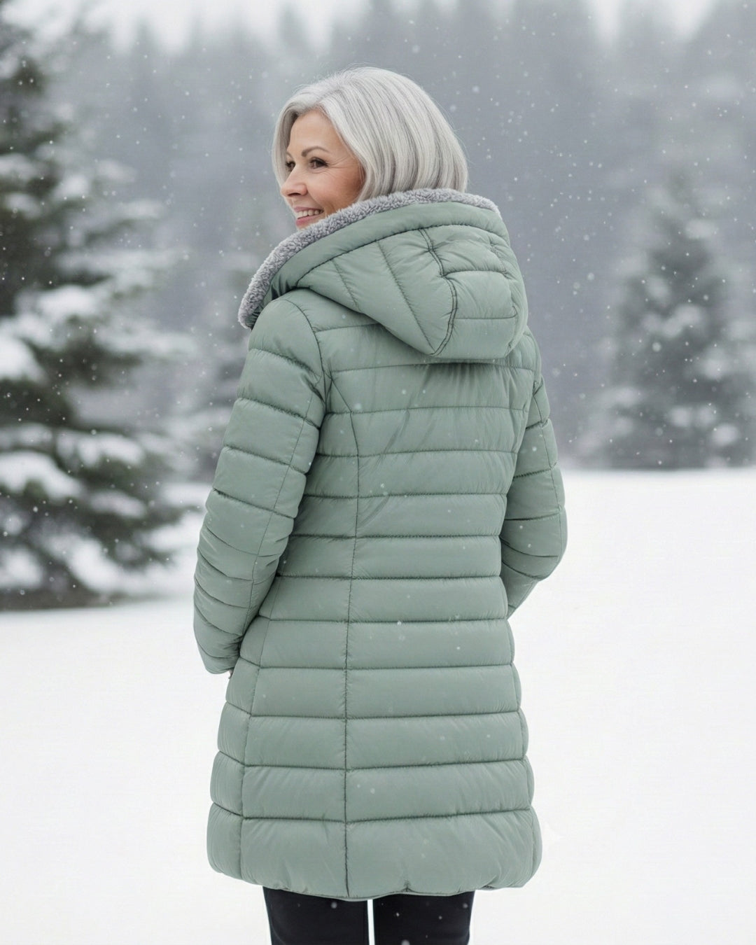 Women's Long Puffer Coat With Fleece-Lined Hood