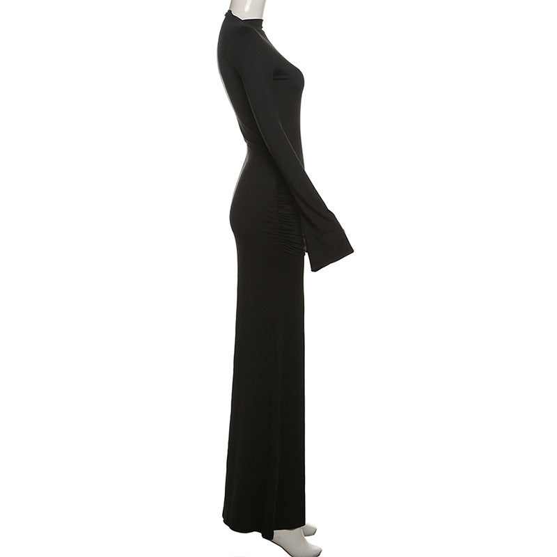 Women's Long Sleeve Maxi Dress with Side Buckle Detail