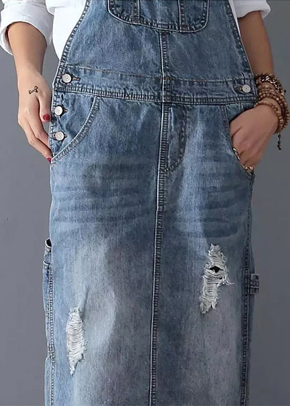 Ceylan Women’s Distressed Denim Overall Dress with Adjustable Straps
