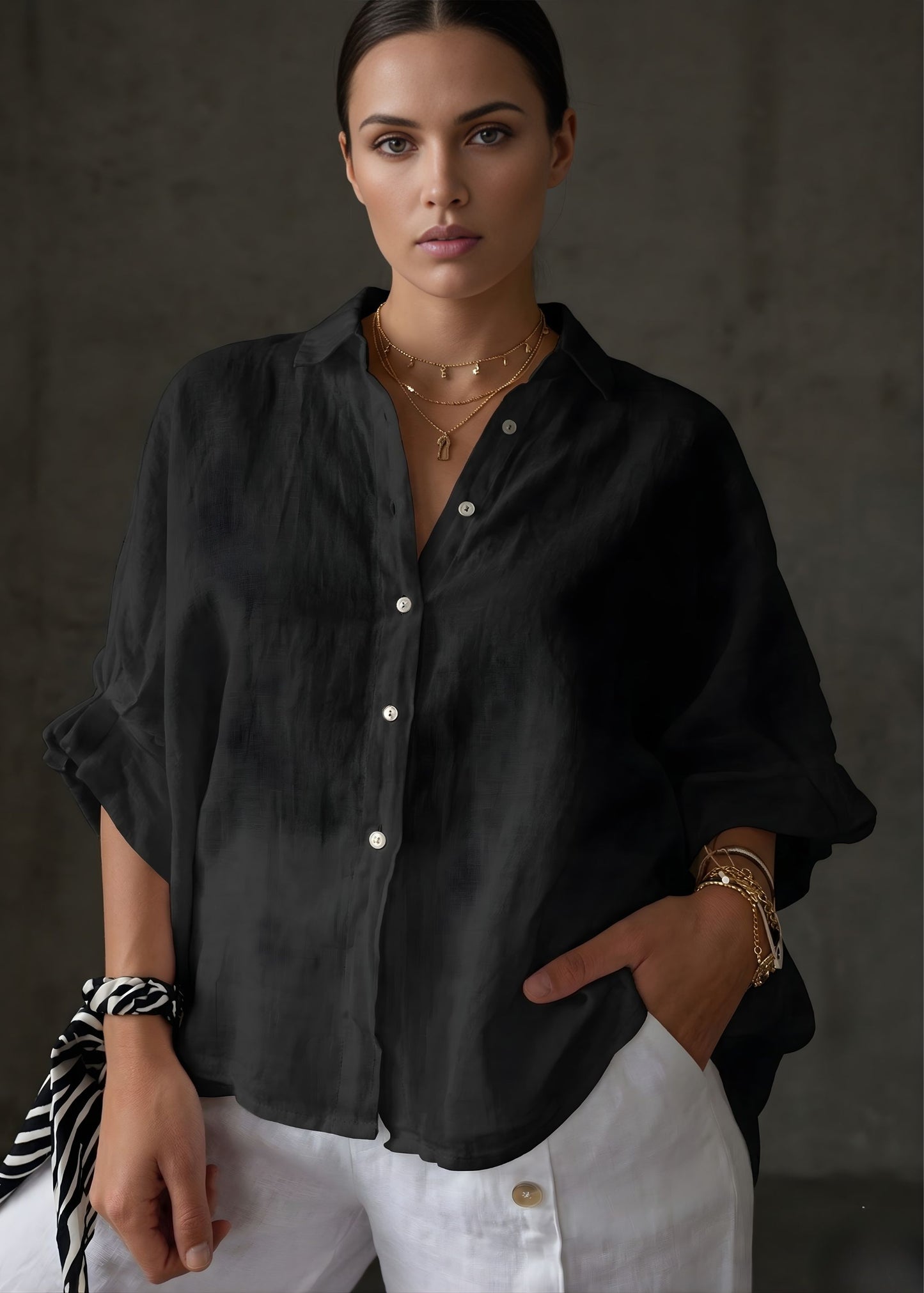 Women¡¯s Oversized Cotton Linen Shirt Long Sleeve Button Down