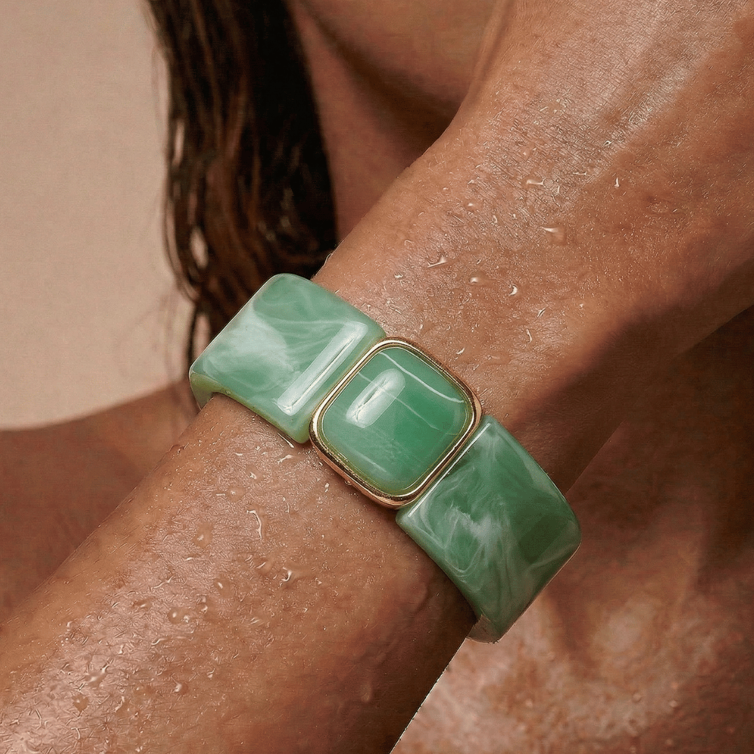 Women's Lucite Bangle Bracelet with Turquoise Stone Detailing