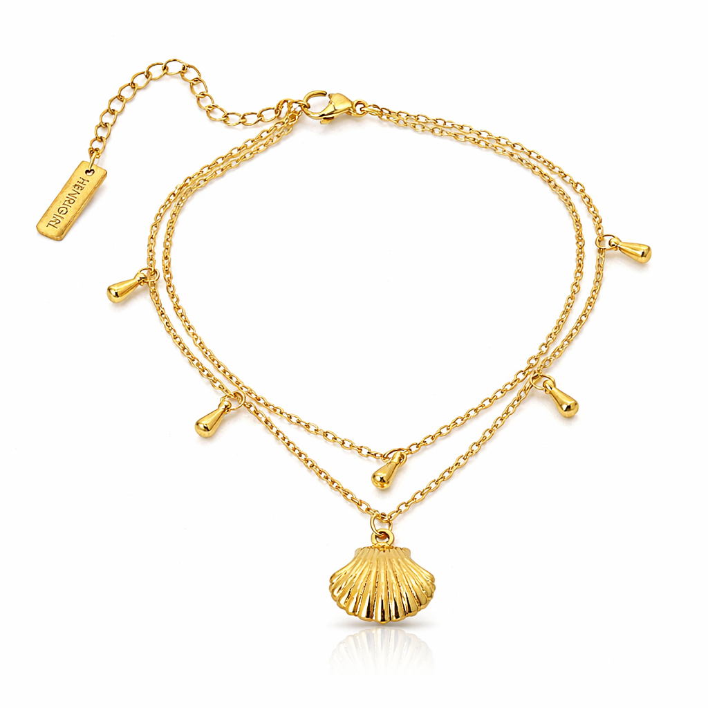 Women's Double Chain Anklet with Shell Charm