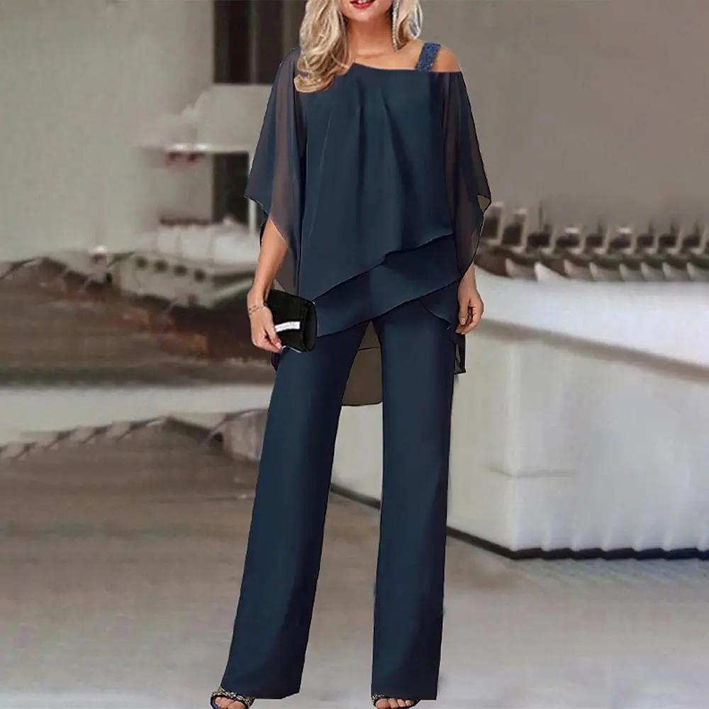 Women's Cold Shoulder Jumpsuit with Asymmetric Layered Wide Leg Silhouette