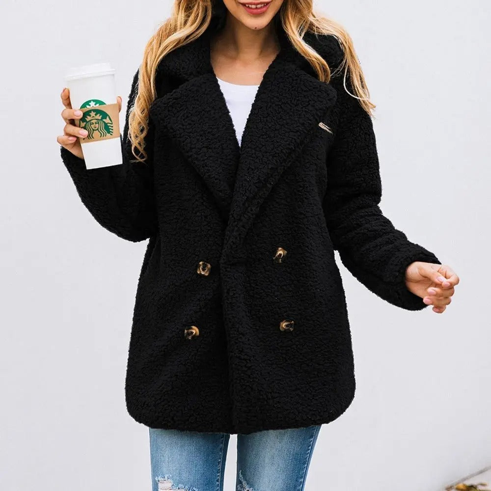 Women's Oversized Teddy Jacket with Notch Collar