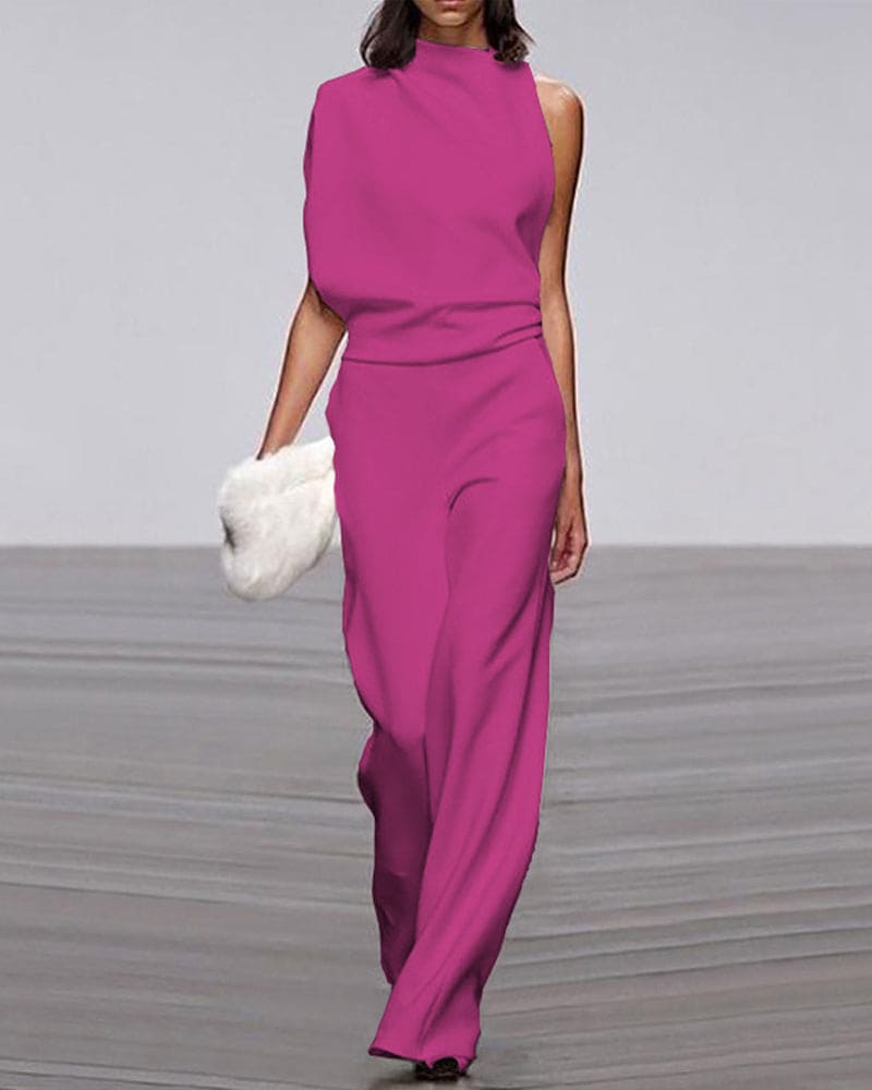 Women¡¯s One Shoulder Wide Leg Jumpsuit Minimalist Formal Evening Gown Alternative