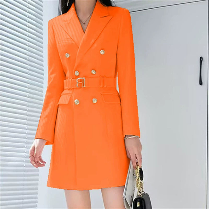 Women’s Blazer Jackets with Double-Breasted Buttons and Matching Belt