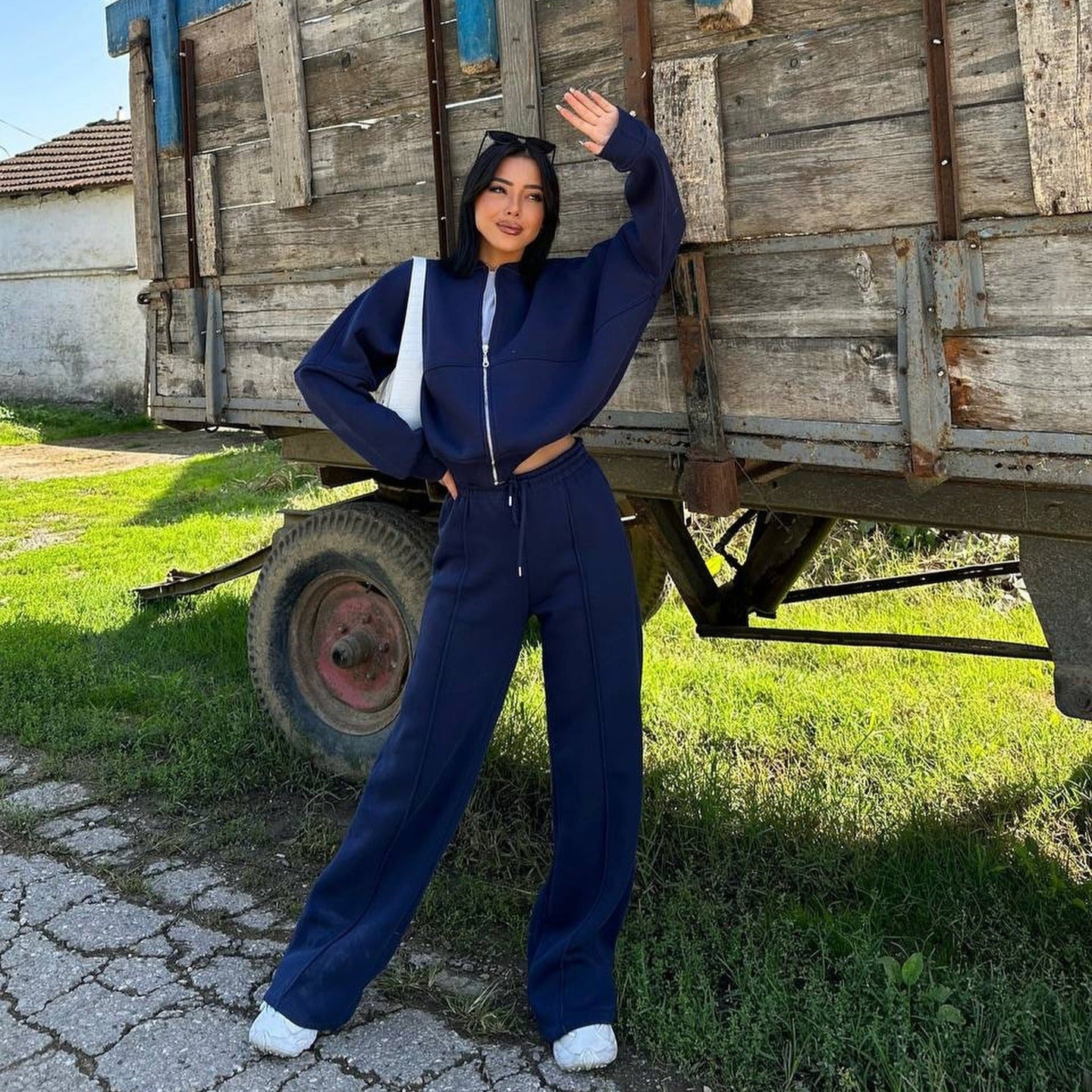 Ceylan® Oversized Zip Up Sweatsuit Set