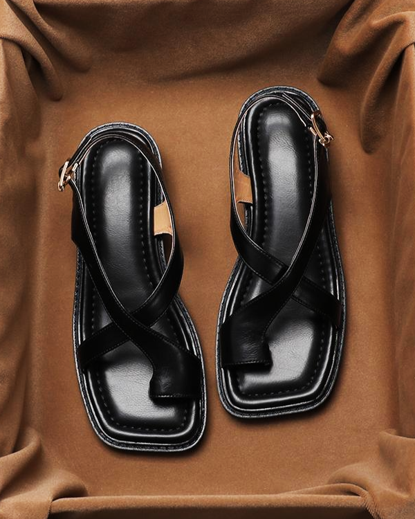 Women’s Sandals with Adjustable Ankle Buckle and Crossover Toe Loop Straps