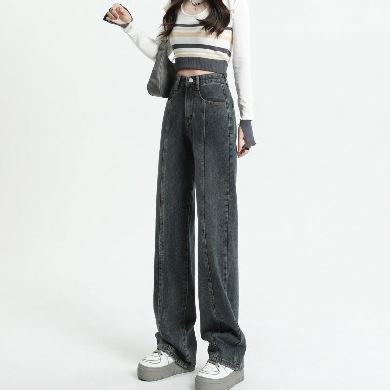 Ceylan Women’s High Waisted Straight Leg Jeans Front Seam