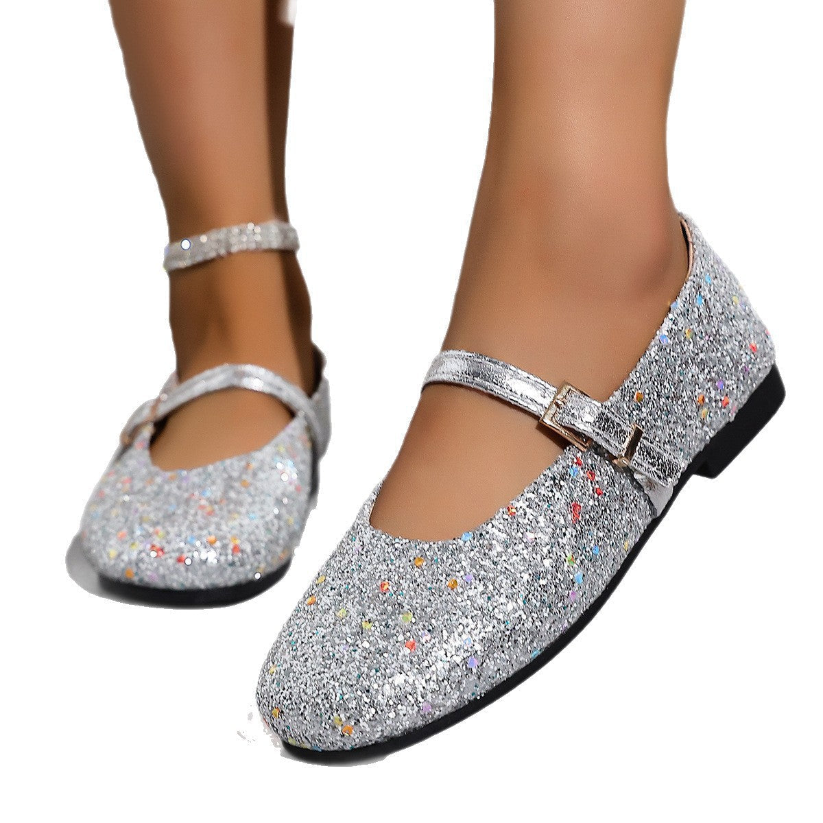 Women's Glitter Mary Jane Shoes with Ankle Strap