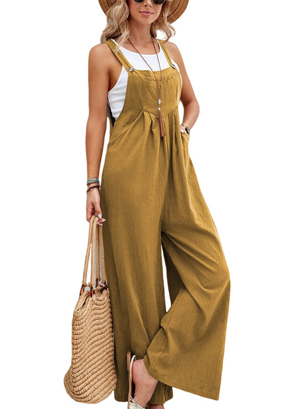 Ceylan Women’s Wide Leg Jumpsuit with Button Straps and Pockets