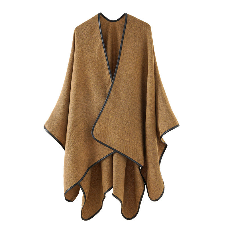 Women's Oversized Cape with Contrast Trim and Open Front