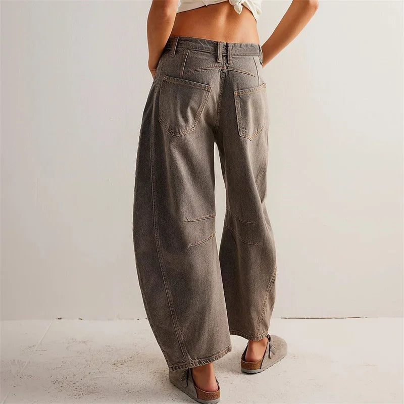 Women’s Barrel Leg Jeans High Waist Relaxed Fit Denim