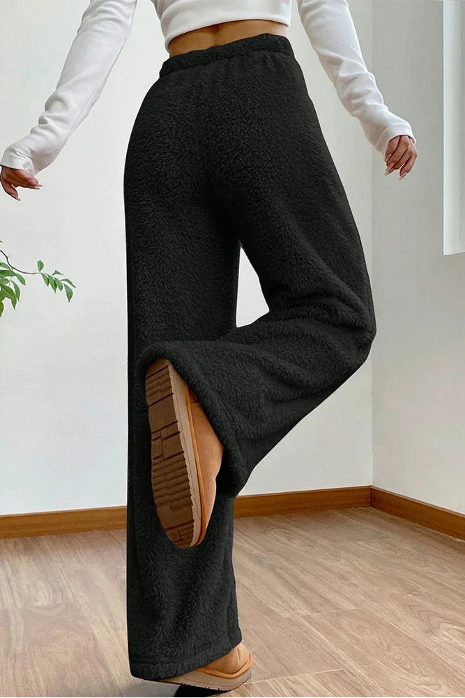 Ceylan Women's Sherpa Fleece Wide Leg Pants Cozy Lounge