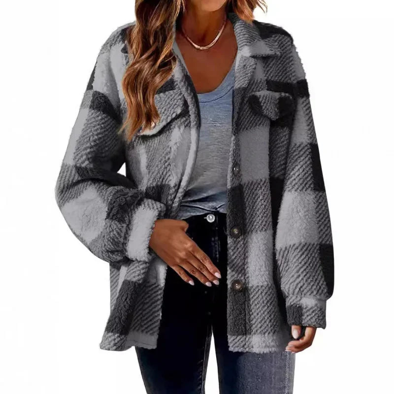 Ceylan Women's Fleece Oversized Plaid Shacket
