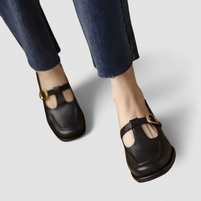 Women’s Mary Jane Shoes with T-Strap Buckle and Square Toe