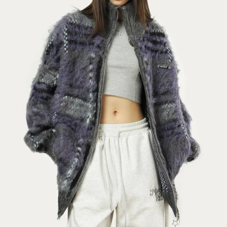 Ceylan Women’s Plaid Fuzzy Fleece Zip Up Winter Jacket