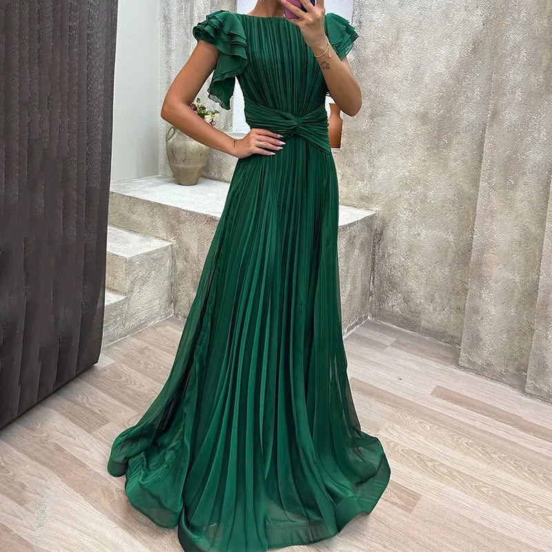 Women's Flowing Pleated Evening Gown for Timeless Formal Elegance