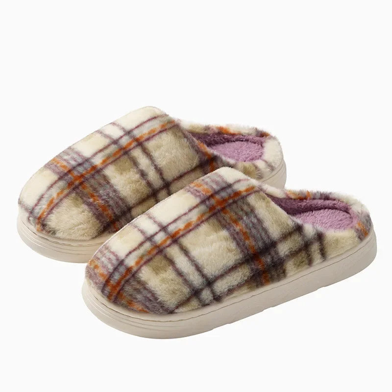 Ceylan Women’s Plaid House Slippers Warm Fleece Scuffs