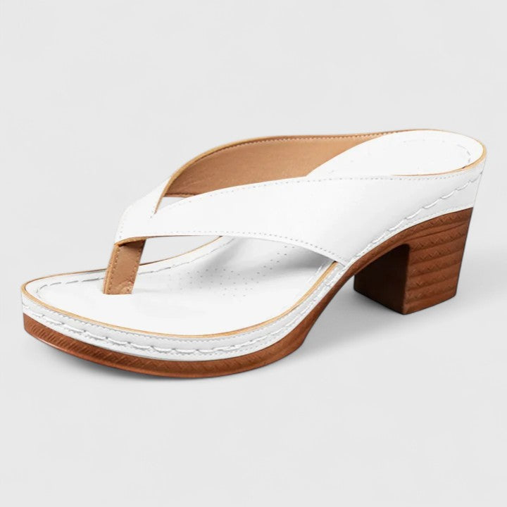 Women’s Thong Sandals with Block Heel and Wood-Grain Platform Sole