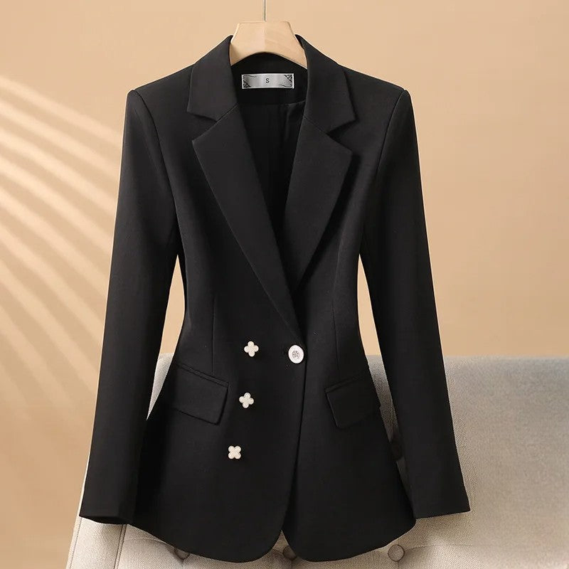 Women’s Blazer Jackets with Asymmetrical Clover Buttons and Notch Lapels