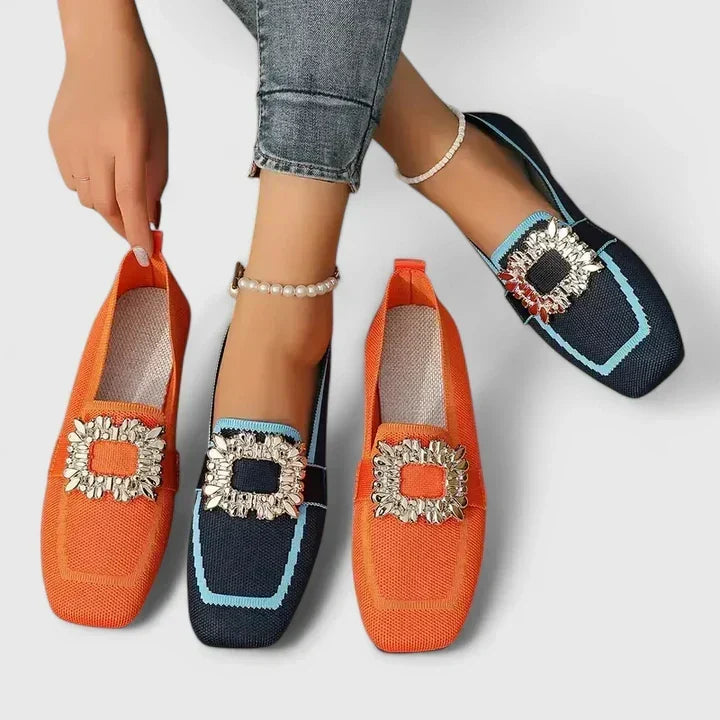 Women's Loafers with Embellished Buckle and Contrast Trim