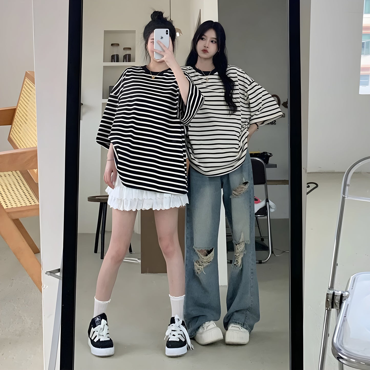 Ceylan Women’s Ripped Wide Leg Jeans Distressed Denim